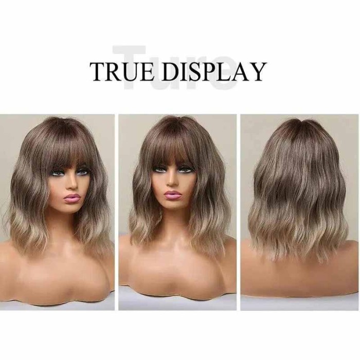 100% Real Hair Wavy Curly Bob Wigs with Bangs for Women 100% Real Hair Wavy Curly Bob Wigs with Bangs for Women