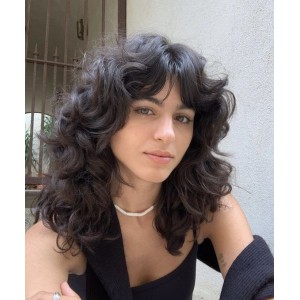 150% Big Volume Natural Black Human Hair Wigs With Bangs