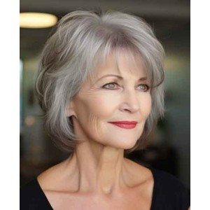 Fashion Grey Real Hair Wigs for Elder Ladies