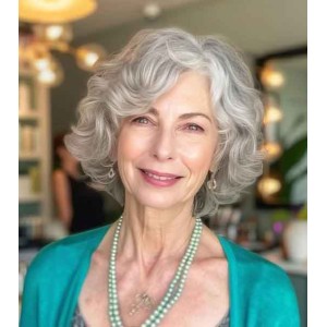 Full Head Wavy Grey Human Hair Wigs for Ladies Over 55