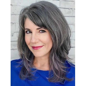 Medium Dark Gray Human Hair Wigs With Cute Layers Medium Dark Gray Human Hair Wigs With Cute Layers