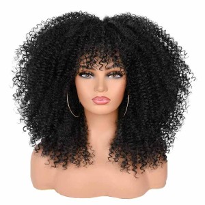 16Inch Curly Wigs for Black Women Black Afro Bomb Curly Wig with Bangs