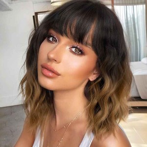 Short Shoulder Length Bob Wavy Wig with Bangs for Women Short Shoulder Length Bob Wavy Wig with Bangs for Women