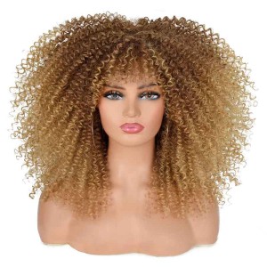 Curly Wigs for Black Women Ombre Blonde Afro Bomb Curly Wig with Bangs