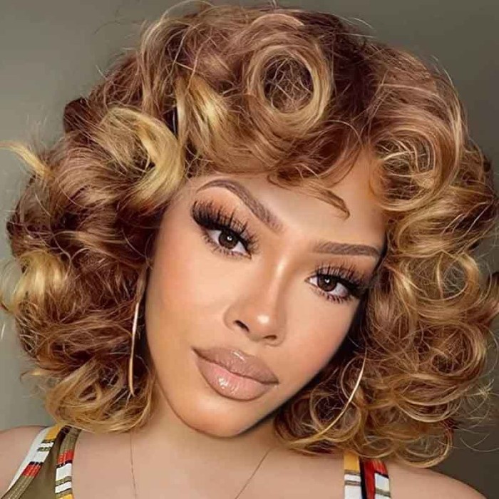 Soft Brown Blonde Big Curly Wig with Bangs Afro Kinky Curls Soft Brown Blonde Big Curly Wig with Bangs Afro Kinky Curls
