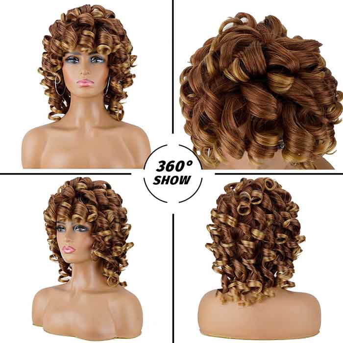 Soft Brown Blonde Big Curly Wig with Bangs Afro Kinky Curls Soft Brown Blonde Big Curly Wig with Bangs Afro Kinky Curls