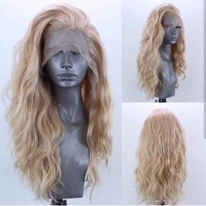 Long Natural Curly Glueless Lace Front Gloden Blonde Synthetic Wigs