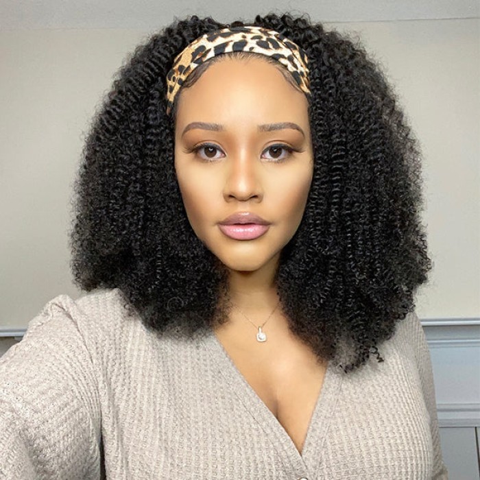 Natural Black Jerry Curly No Lace Glueless Free Part Long Headband Wig 100% Human Hair (Get Free Trendy Headbands) Natural Black Jerry Curly No Lace Glueless Free Part Long Headband Wig 100% Human Hair (Get Free Trendy Headbands)