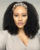 Natural Black Jerry Curly No Lace Glueless Free Part Long Headband Wig 100% Human Hair (Get Free Trendy Headbands) Natural Black Jerry Curly No Lace Glueless Free Part Long Headband Wig 100% Human Hair (Get Free Trendy Headbands)