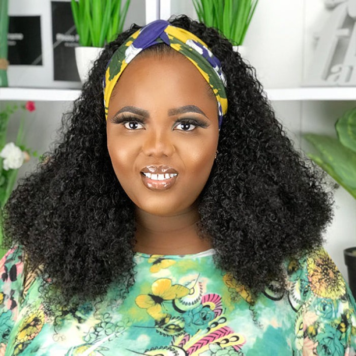 Natural Black Jerry Curly No Lace Glueless Free Part Long Headband Wig 100% Human Hair (Get Free Trendy Headbands) Natural Black Jerry Curly No Lace Glueless Free Part Long Headband Wig 100% Human Hair (Get Free Trendy Headbands)