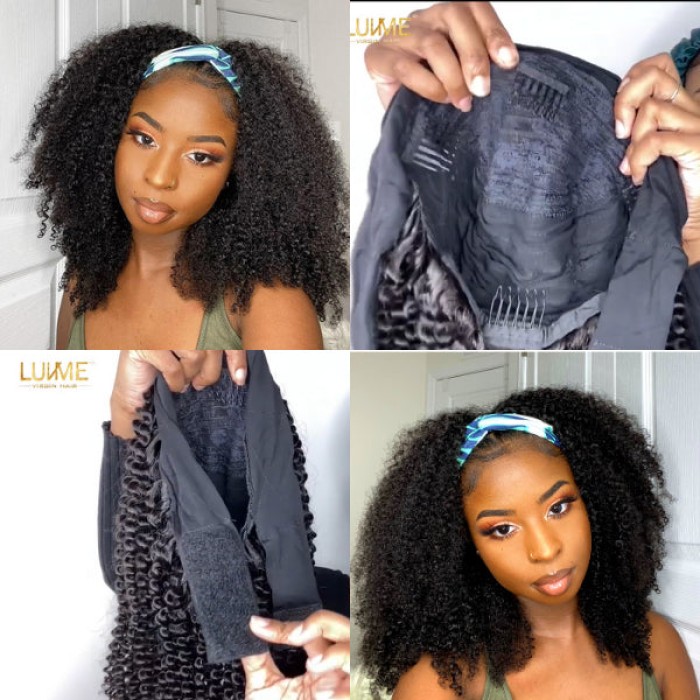 Natural Black Jerry Curly No Lace Glueless Free Part Long Headband Wig 100% Human Hair (Get Free Trendy Headbands) Natural Black Jerry Curly No Lace Glueless Free Part Long Headband Wig 100% Human Hair (Get Free Trendy Headbands)