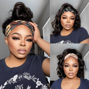 Natural Black Loose Deep Wave No Lace Glueless Free Part Headband Wig 100% Human Hair (Get Free Trendy Headbands) Natural Black Loose Deep Wave No Lace Glueless Free Part Headband Wig 100% Human Hair (Get Free Trendy Headbands)