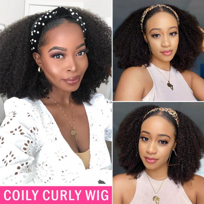 Coily Curly Half Wig With Headband Curly Afro Wig Headband Wig Coily Curly Half Wig With Headband Curly Afro Wig Headband Wig