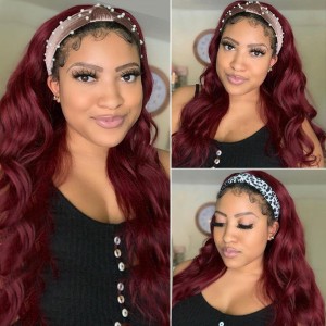 99J Burgundy Color Headband Wigs for Straight Body Deep Curly Texture 99J Burgundy Color Headband Wigs for Straight Body Deep Curly Texture