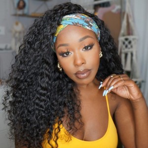 Deep Wave Human Hair Headband Wigs for Sale Online