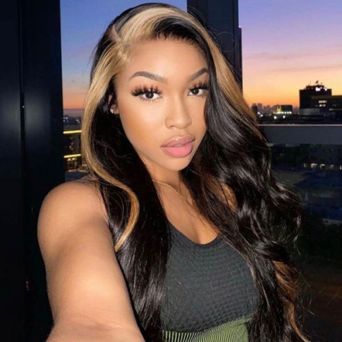 Lytinroop Blonde Skunk Stripe Hair Natural Body Wave Hairstyle Lace Wigs for Women Lytinroop Blonde Skunk Stripe Hair Natural Body Wave Hairstyle Lace Wigs for Women