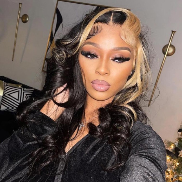 Lytinroop Blonde Skunk Stripe Hair Natural Body Wave Hairstyle Lace Wigs for Women Lytinroop Blonde Skunk Stripe Hair Natural Body Wave Hairstyle Lace Wigs for Women