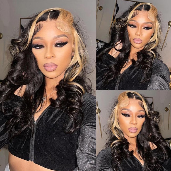 Lytinroop Blonde Skunk Stripe Hair Natural Body Wave Hairstyle Lace Wigs for Women Lytinroop Blonde Skunk Stripe Hair Natural Body Wave Hairstyle Lace Wigs for Women