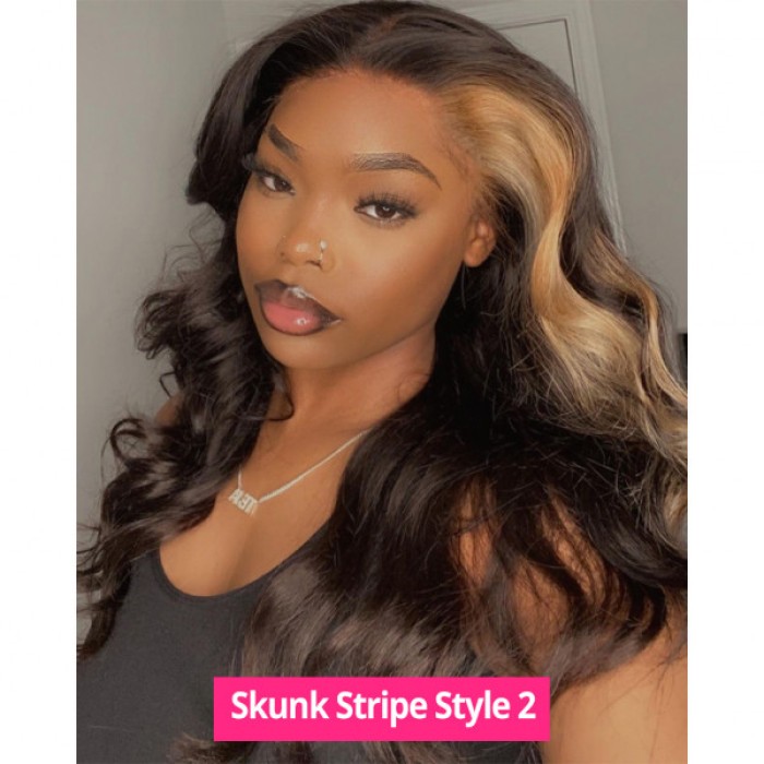 Lytinroop Blonde Skunk Stripe Hair Natural Body Wave Hairstyle Lace Wigs for Women Lytinroop Blonde Skunk Stripe Hair Natural Body Wave Hairstyle Lace Wigs for Women
