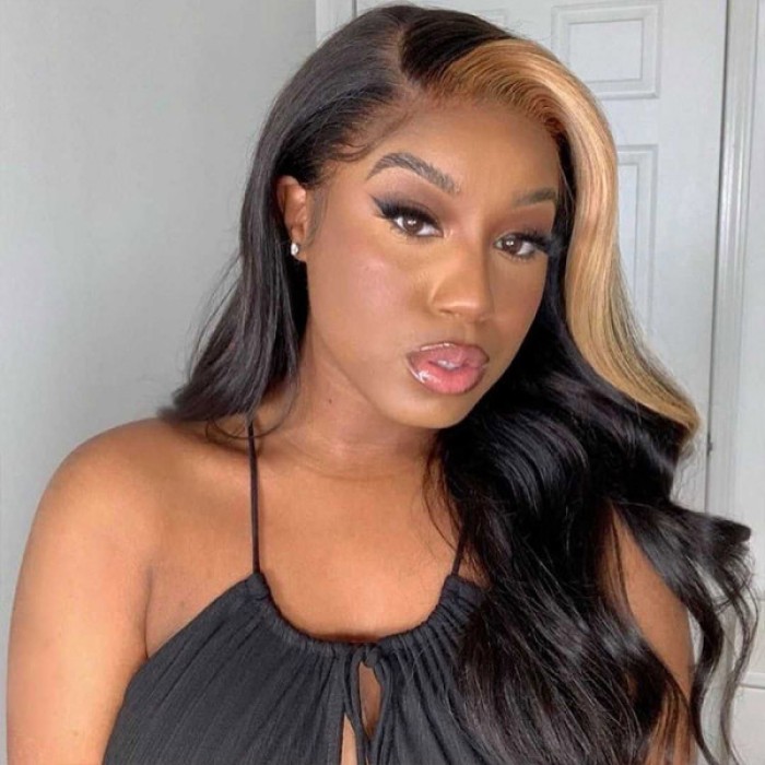 Lytinroop Blonde Skunk Stripe Hair Natural Body Wave Hairstyle Lace Wigs for Women Lytinroop Blonde Skunk Stripe Hair Natural Body Wave Hairstyle Lace Wigs for Women