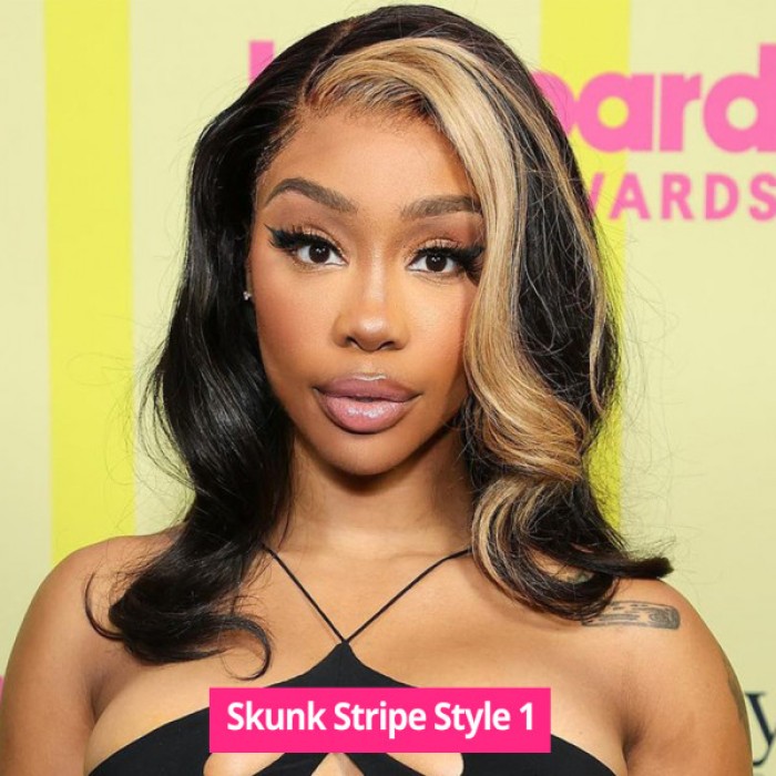 Lytinroop Blonde Skunk Stripe Hair Natural Body Wave Hairstyle Lace Wigs for Women Lytinroop Blonde Skunk Stripe Hair Natural Body Wave Hairstyle Lace Wigs for Women