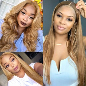 Lytinroop Honey Blonde Lace Front Wig #27 Color Ombre Human Hair Wigs