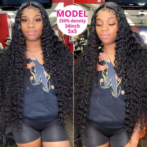 5x5 Lace Closure Wig Long Human Hair Wigs Deep Wave Wigs