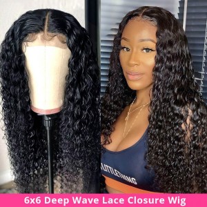 Deep Wave 6x6 Lace Wig Human Hair Preplucked Lace Wig