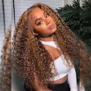 Highlight Wig Deep Wave Wig With Highlights Brown Wigs With Blonde Highlights Deep Curly Human Hair Wigs Highlight Wig Deep Wave Wig With Highlights Brown Wigs With Blonde Highlights Deep Curly Human Hair Wigs