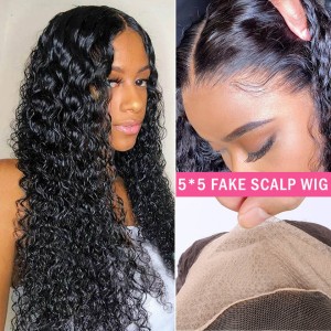 Fake Scalp Wigs 5x5 Lace Closure Wig Bleached Knots Wig Realistic Wigs -Hair