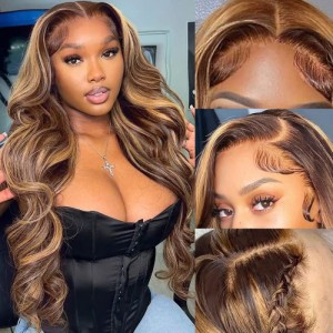 Lytinroop Wear Go 6x4.5 Pre Cut Lace Honey Blonde Highlights Body Wave Air Wig Lytinroop Wear Go 6x4.5 Pre Cut Lace Honey Blonde Highlights Body Wave Air Wig