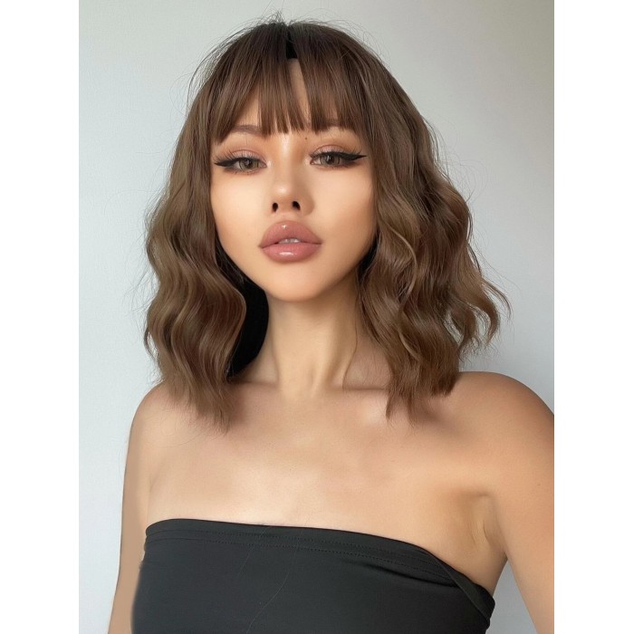 Lytinroop Natural Short Curly Synthetic Wig With Bangs Lytinroop Natural Short Curly Synthetic Wig With Bangs