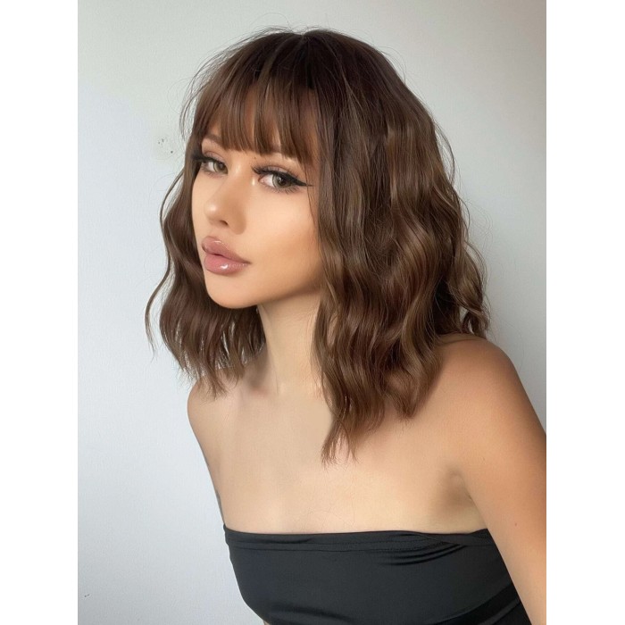 Lytinroop Natural Short Curly Synthetic Wig With Bangs Lytinroop Natural Short Curly Synthetic Wig With Bangs
